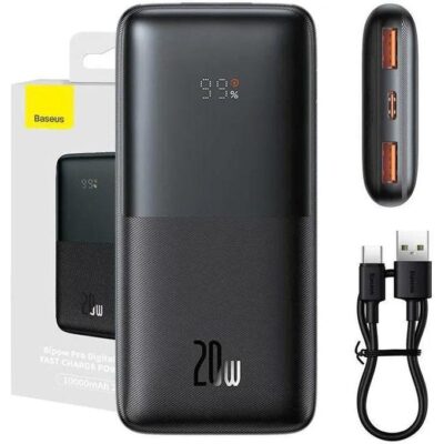 Generic Baseus Bipow 10000mAh Power Bank – 20W Fast Charging, Digital Display, Slim & Portable Design