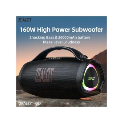 Zealot S98 High Power Bluetooth Speaker – 160W Output, 36000mAh Battery, IPX7 Waterproof, RGB Lights, AUX/USB/TF Card/TWS Support