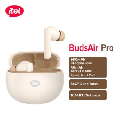 Itel BudsAir Pro – Super Bass TWS Earbuds with Noise Cancellation, 30H Battery, Waterproof, Boomplay Audio