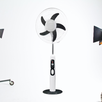 Generic 18'' Rechargeable AC/DC Stand Fan – 9 Speed, LED Light, Timer, USB Port