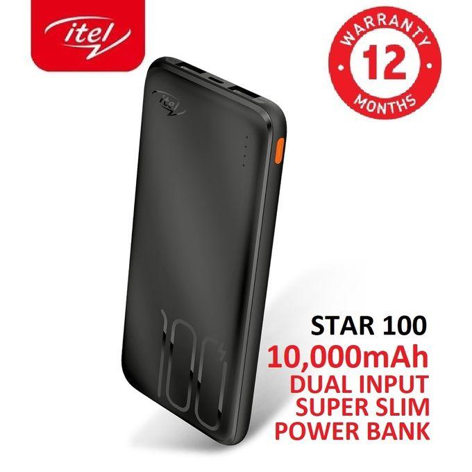 Itel Star100 10000mAh Power Bank – Fast Charging, Ultra Slim, Dual Input – Black (IPP-53)