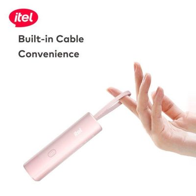 Itel PowerEasy1 5000mAh Power Bank – 12W Fast Charging, Built-in Type-C Cable, LED Torch