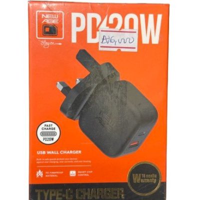 New age PD 20W Type-C Wall Charger (Power Prime 2) + 1M USB-A to Type-C Cable – Fast Charging with Smart Protection