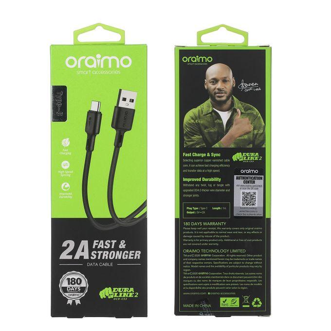 Oraimo OCD-C53 Type-C Fast Charging Cable – 1m, 2A Output, Durable Black