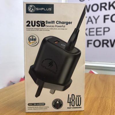 Shplus SH-A3525T 48W 2USB Swift Turbo Charger – Fast Charging – Intelligent Recognition – Overcharge Protection