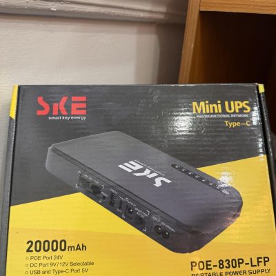 Generic SKE Mini UPS Type-C POE-830P-LFP – 20,000mAh Backup Power 24V POE 9V/12V DC USB & Type-C 5V Output Built-in LiFePO4 Battery