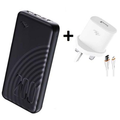 Itel 20000mAh Fast Charging Power Bank + Free 5W Charger – Dual USB Output Micro-USB & Type-C Input Superior Safety