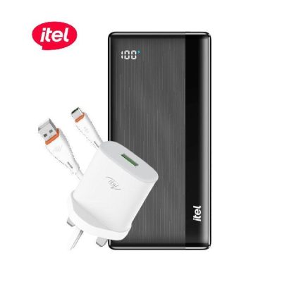 Itel PowerPulse A1160 20000mAh Power Bank + Free Fast Type-C Charger – Dual USB Output