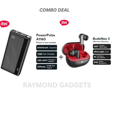Itel 20000mAh Power Bank A1160 + BudsNeo 3 TWS Earbuds – Free Gift, 100H Playback