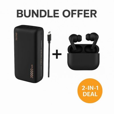 Tecno Omni-TANK TPB-P301 30,000mAh Power Bank + AirPods Pro – Extreme Power Meets Premium Sound