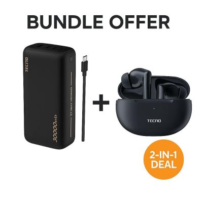 Tecno Omni-TANK TPB-P301 30,000mAh Power Bank + Buds 4 ANC – Extreme Power, Premium Sound