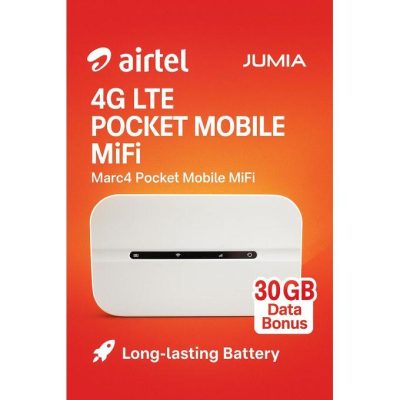 Airtel UNIVERSAL 4G LTE MOBILE MIFI – MARC 4 – With LAN Port – 30GB Data Bonus – White