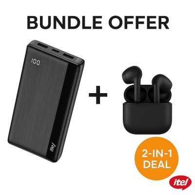 Itel 20000mAh Power Bank (12W Fast Charging) + Free AirPods Pro Earbuds