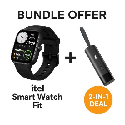 Itel O20 Smart Watch + 5000mAh Power Bank – Free Extra Strap Bundle
