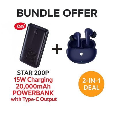 Itel Star 200P 20000 mAh Power Bank + BudsAce ANC Earbuds – 50 H Playtime