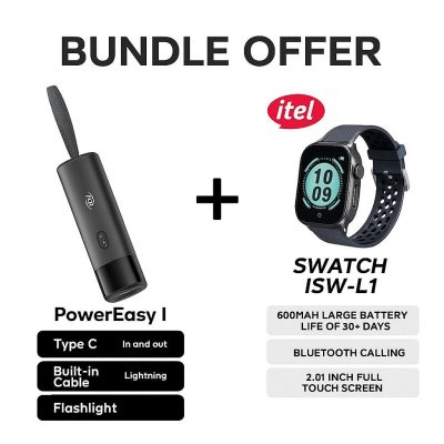 Itel Lux HD+ Smartwatch + PowerEasy1 Fast Charging Power Bank – Bundle