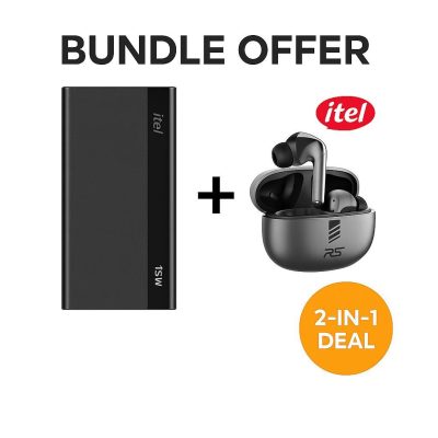 Itel 20000mAh Power Bank 15W Fast Charge + BudsPlay TWS 45H Earbuds