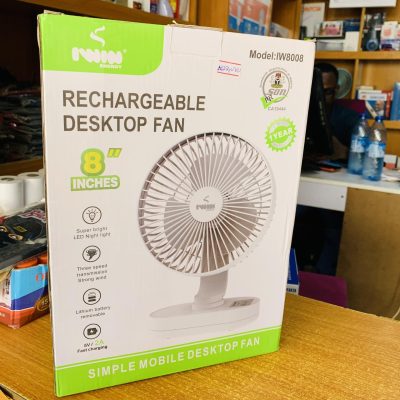 Iwin energy Iwin Rechargeable Desktop Fan 8” – LED Light, 3 Speed, USB Charge