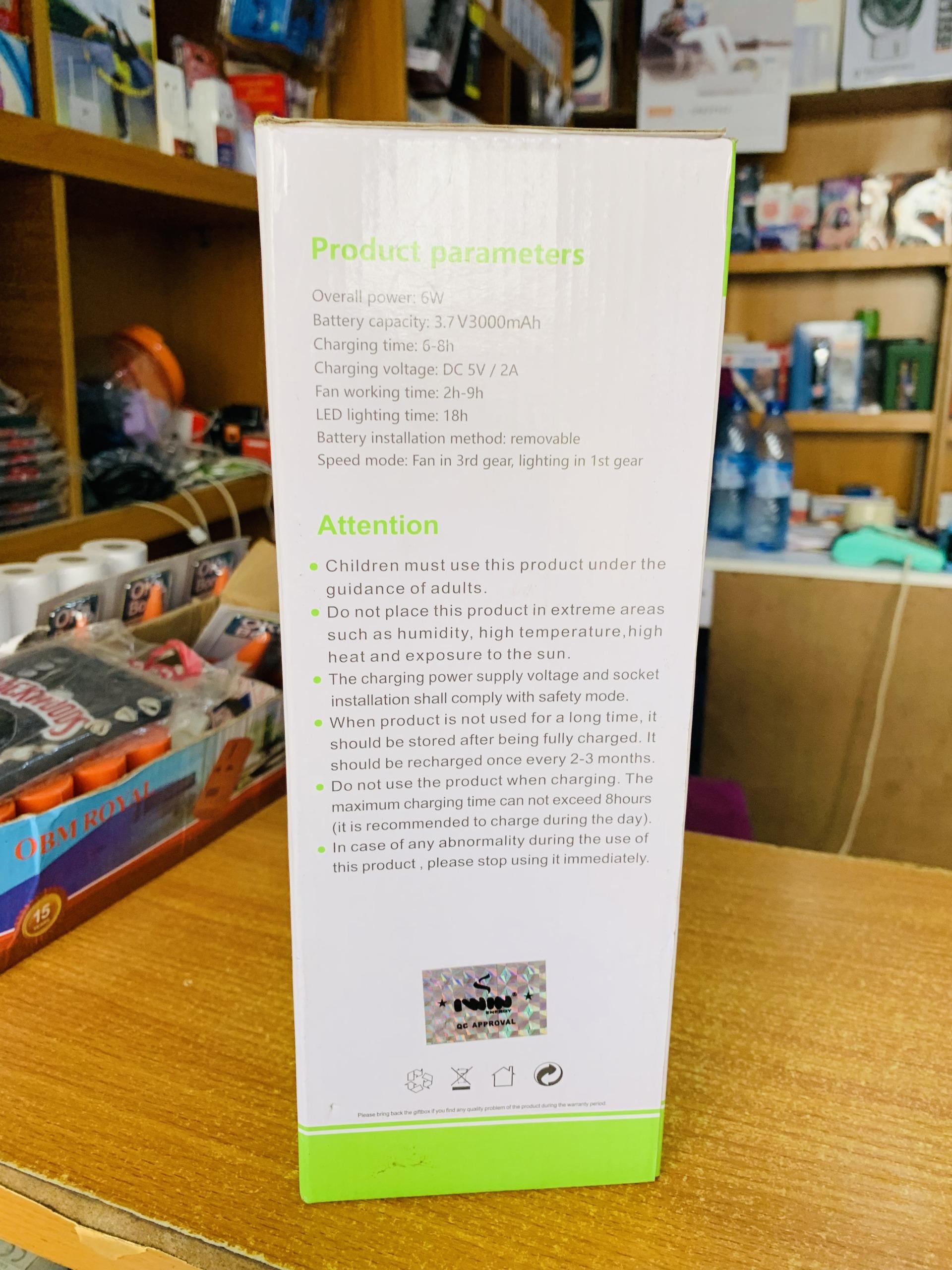 Iwin energy Iwin Rechargeable Desktop Fan 8” – LED Light, 3 Speed, USB Charge - Image 3