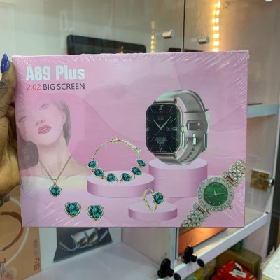 Generic A89 Plus Smart Watch Gift Set – BT Call, ECG, Health Tracker + Jewelry