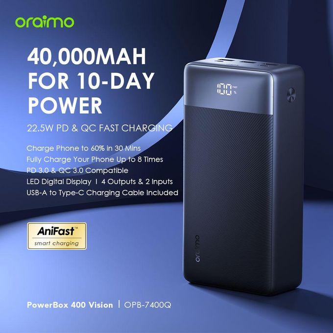 Oraimo PowerBox 400 Vision 40000mAh Power Bank – OPB-7400Q, 22.5W Super Fast Charging, Type-C & USB Output - Image 2