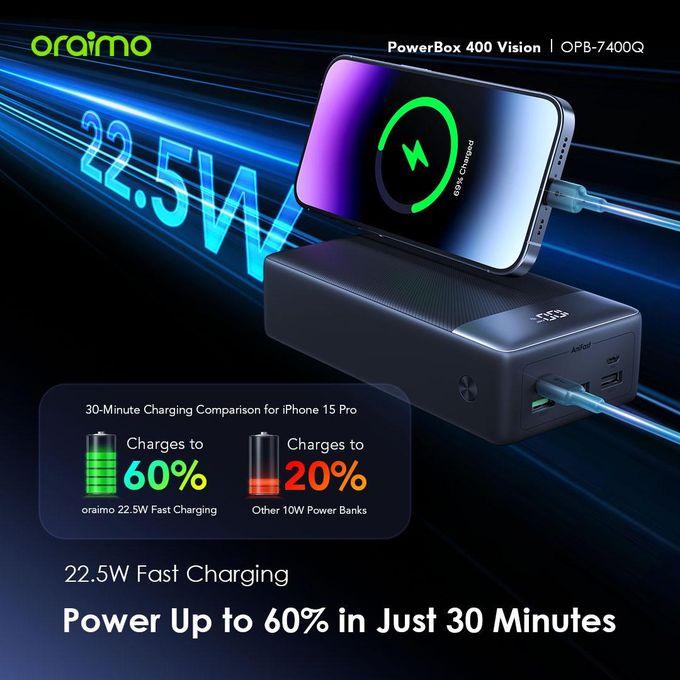 Oraimo PowerBox 400 Vision 40000mAh Power Bank – OPB-7400Q, 22.5W Super Fast Charging, Type-C & USB Output - Image 4