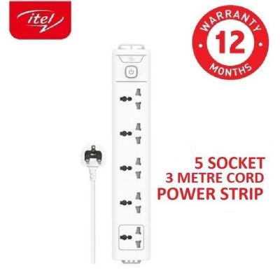 Itel ISU-6521W Power Strip – 3-Meter Cord, 2500W Max, 3 Sockets, Unibody Design, 5000X Plug Durability, Safer Electric Extension